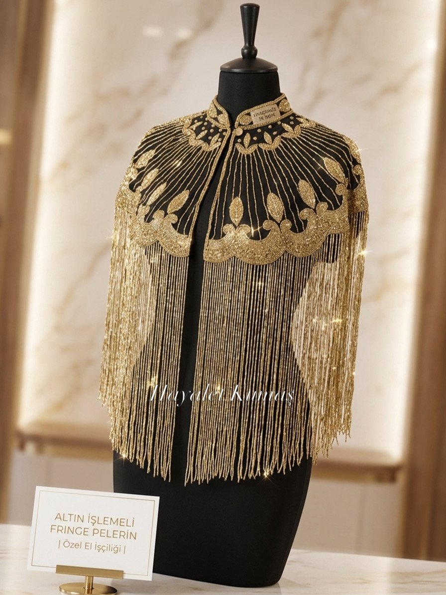 Taşlı pelerin gold